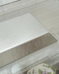 Contemporary Metallic Silver Leather Rectangular Tray - 3090688