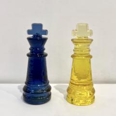 Contemporary Minimalist Blue Yellow Murano Glass Chess Set on Mirrored Board - 3106275