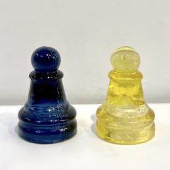 Contemporary Minimalist Blue Yellow Murano Glass Chess Set on Mirrored Board - 3106282