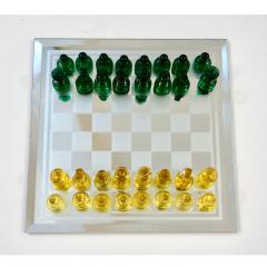 Contemporary Minimalist Green Yellow Murano Glass Chess Set on Mirrored Board - 2704032