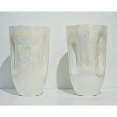 Contemporary Minimalist Iridiscent Pearl White Murano Glass Pair of Modern Vases - 1093338