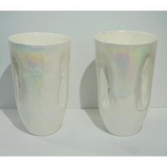Contemporary Minimalist Iridiscent Pearl White Murano Glass Pair of Modern Vases - 1093341