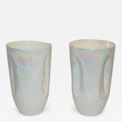 Contemporary Minimalist Iridiscent Pearl White Murano Glass Pair of Modern Vases - 1093485