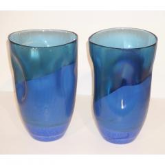 Contemporary Minimalist Iridiscent Royal Blue Murano Glass Pair of Modern Vases - 1082071