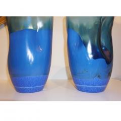 Contemporary Minimalist Iridiscent Royal Blue Murano Glass Pair of Modern Vases - 1082075