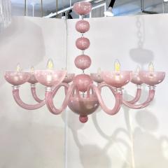 Contemporary Minimalist Italian 8 Arm Pink Murano Glass Modern Nickel Chandelier - 3734392