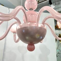 Contemporary Minimalist Italian 8 Arm Pink Murano Glass Modern Nickel Chandelier - 3734393