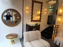 Contemporary Mirror Rattan Marquetry and Enamel Metal Italy - 4425797