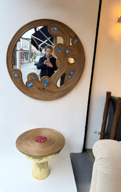 Contemporary Mirror Rattan Marquetry and Enamel Metal Italy - 4425798