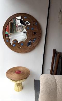 Contemporary Mirror Rattan Marquetry and Enamel Metal Italy - 4425804