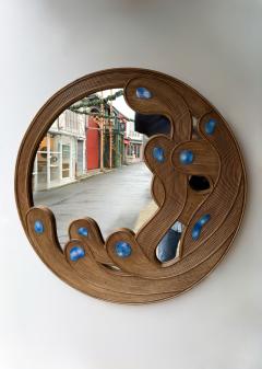 Contemporary Mirror Rattan Marquetry and Enamel Metal Italy - 4425807