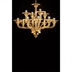 Contemporary Modern Amber Linear Murano Glass Gold Chandelier - 4592142