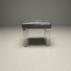 Contemporary Modern Footstool Chrome Acrylic Faux Snakeskin 2010s - 3606449