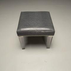 Contemporary Modern Footstool Chrome Acrylic Faux Snakeskin 2010s - 3606450