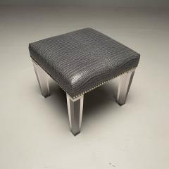 Contemporary Modern Footstool Chrome Acrylic Faux Snakeskin 2010s - 3606451