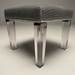 Contemporary Modern Footstool Chrome Acrylic Faux Snakeskin 2010s - 3606452