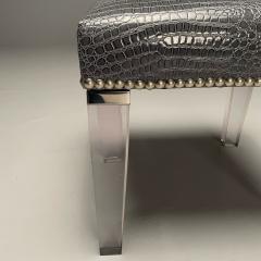 Contemporary Modern Footstool Chrome Acrylic Faux Snakeskin 2010s - 3606455