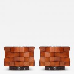 Contemporary Modern Pair of Sideboards in Wood and Burgundy Marble Top Italy - 4449355