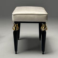 Contemporary Modern Torch Benches Blackened Steel Brass Grey Velvet - 3704308