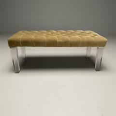 Contemporary Modern Tufted Window Bench Chrome Acrylic Green Velvet 2010s - 3606676