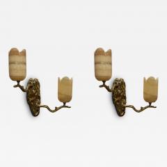 Contemporary Modern Wall Sconces Branch Motif Bronze Marble 21st C  - 3869410