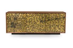 Contemporary Modern Walnut and Etched Brass 3 Door Credenza Sideboard - 4161739