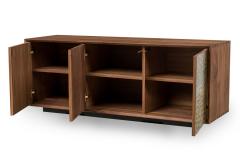 Contemporary Modern Walnut and Etched Brass 3 Door Credenza Sideboard - 4161747