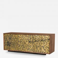 Contemporary Modern Walnut and Etched Brass 3 Door Credenza Sideboard - 4166437