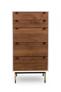 Contemporary Modern White Lustrosa Cabinet and Natural Wood 5 Drawer Chest - 4161606