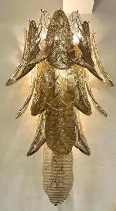 Contemporary Monumental Tall Cascading Smoked Gold Murano Glass Leaf Wall Lights - 3547569