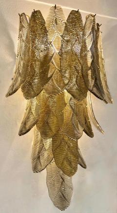 Contemporary Monumental Tall Cascading Smoked Gold Murano Glass Leaf Wall Lights - 3547572