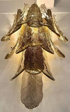 Contemporary Monumental Tall Cascading Smoked Gold Murano Glass Leaf Wall Lights - 3547577