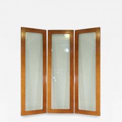 Contemporary Monumental Three Fold Maple and Glass Screen Room Divider - 2798421