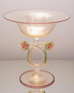 Contemporary Murano Glass Bowl with Green Flowers and Red Ruby Detail - 3632050