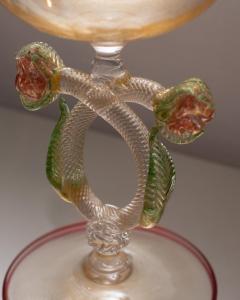 Contemporary Murano Glass Bowl with Green Flowers and Red Ruby Detail - 3632051