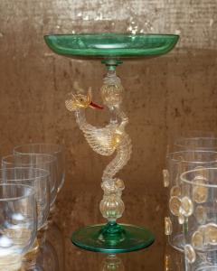 Contemporary Murano Glass Compote in Green with Gold Leaf Dragon - 3322948
