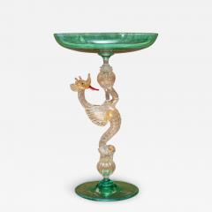 Contemporary Murano Glass Compote in Green with Gold Leaf Dragon - 3324408