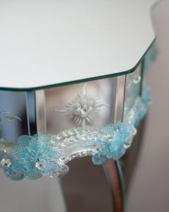 Contemporary Murano Mirrored Console Table with Blue Hand Blown Flowers - 2341598