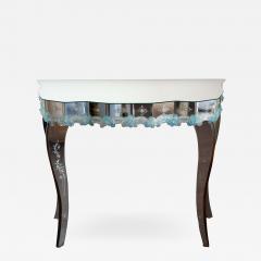 Contemporary Murano Mirrored Console Table with Blue Hand Blown Flowers - 2352504