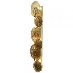 Contemporary Organic Italian Design Pair of Perforated Brass Leaf Sconces - 357115