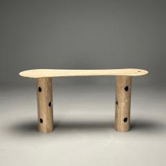 Contemporary Organic Modern Console Table Double Pedestal Beige Marble - 3773620