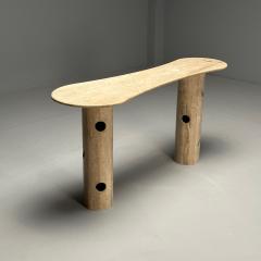 Contemporary Organic Modern Console Table Double Pedestal Beige Marble - 3773621