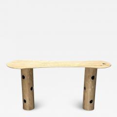 Contemporary Organic Modern Console Table Double Pedestal Beige Marble - 3775243