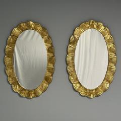 Contemporary Oval Wall Mirrors Scallop Motif Murano Glass Gilt Gold Italy - 3441347