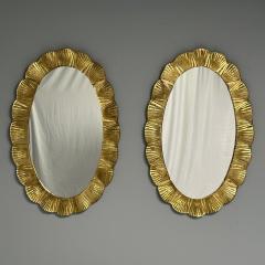 Contemporary Oval Wall Mirrors Scallop Motif Murano Glass Gilt Gold Italy - 3441348