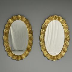 Contemporary Oval Wall Mirrors Scallop Motif Murano Glass Gilt Gold Italy - 3441349