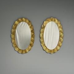 Contemporary Oval Wall Mirrors Scallop Motif Murano Glass Gilt Gold Italy - 3441351
