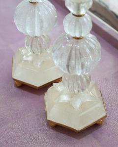 Contemporary Pair Clear Rock Crystal Quartz Candlesticks with Star Motif - 3308613