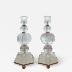 Contemporary Pair Clear Rock Crystal Quartz Candlesticks with Star Motif - 3310268