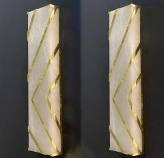 Contemporary Pair Italian Alabaster Marble and brass Wall Lights or Sconces - 3868270